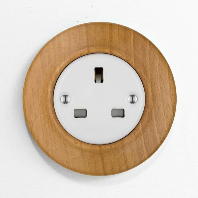 Katy Paty Roo Lignum Beech and porcelain plug socket