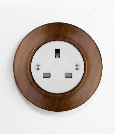 Katy Paty Roo Lignum Walnut and porcelain plug socket