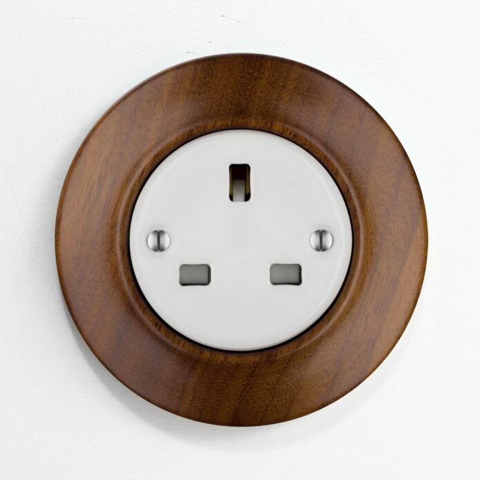 Katy Paty Roo Lignum Walnut and porcelain plug socket