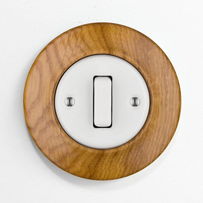 Katy Paty Roo Lignum Oak and porcelain light switch