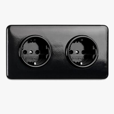 Bakelite double EU Socket, square backplate